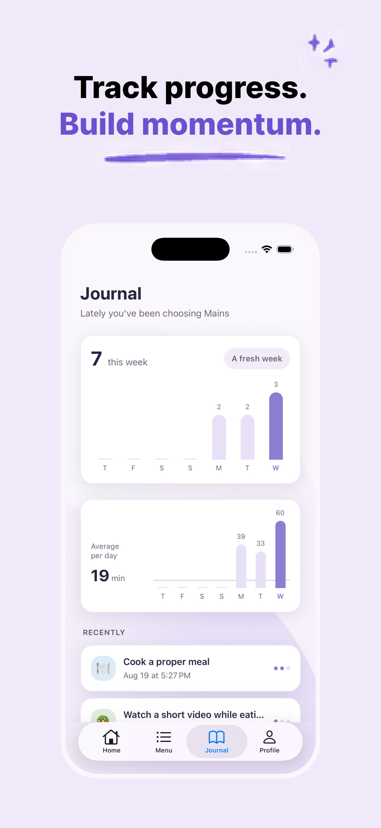 Dopamine Menu screenshot — journal and progress tracking