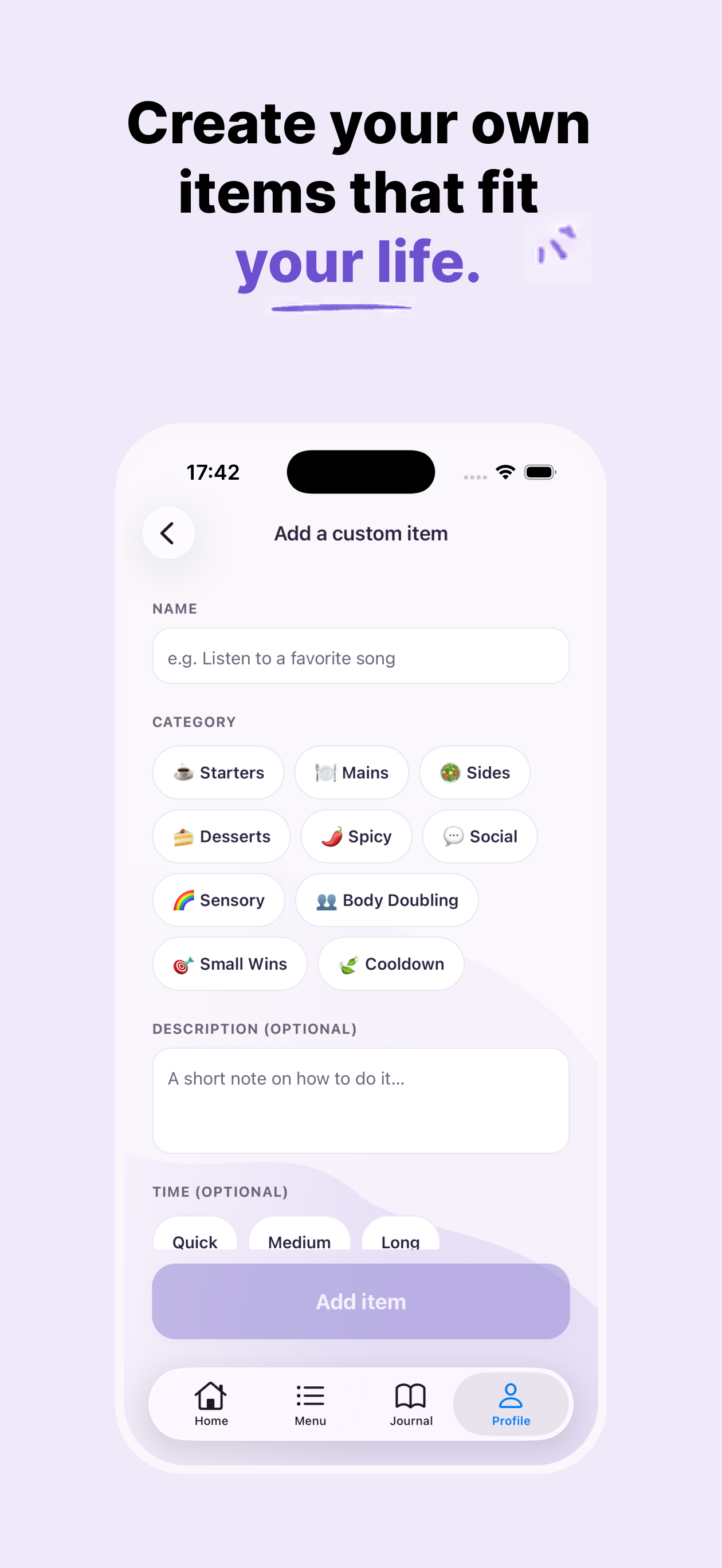 Dopamine Menu screenshot — adding a custom item